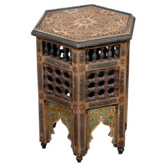 Moorish Style Moroccan 1920s Table with Hexagonal Top and Polychrome Décor
