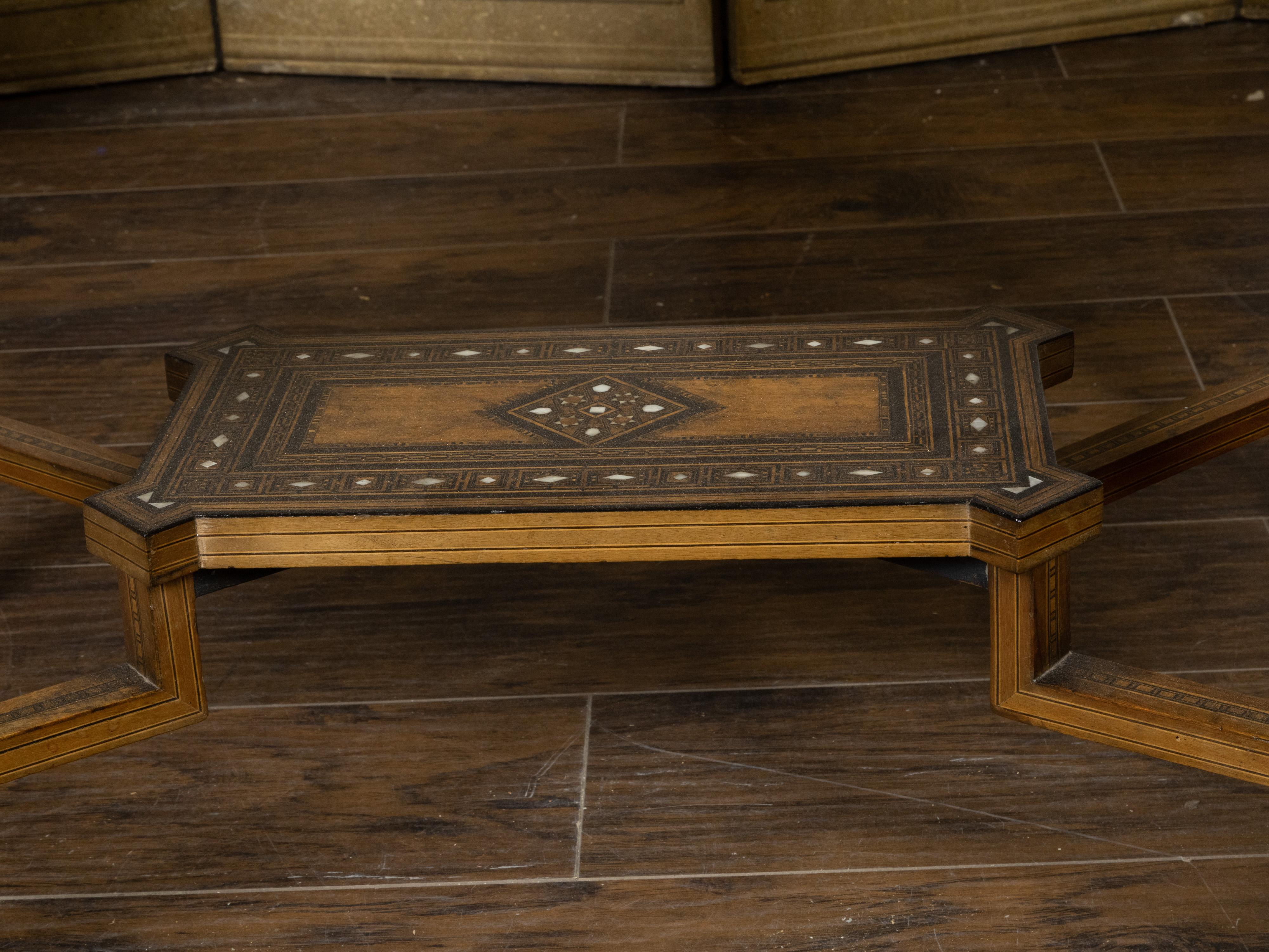 Moorish Style Moroccan Center Table with Inlaid Mother of Pearl Geometric Motifs For Sale 4