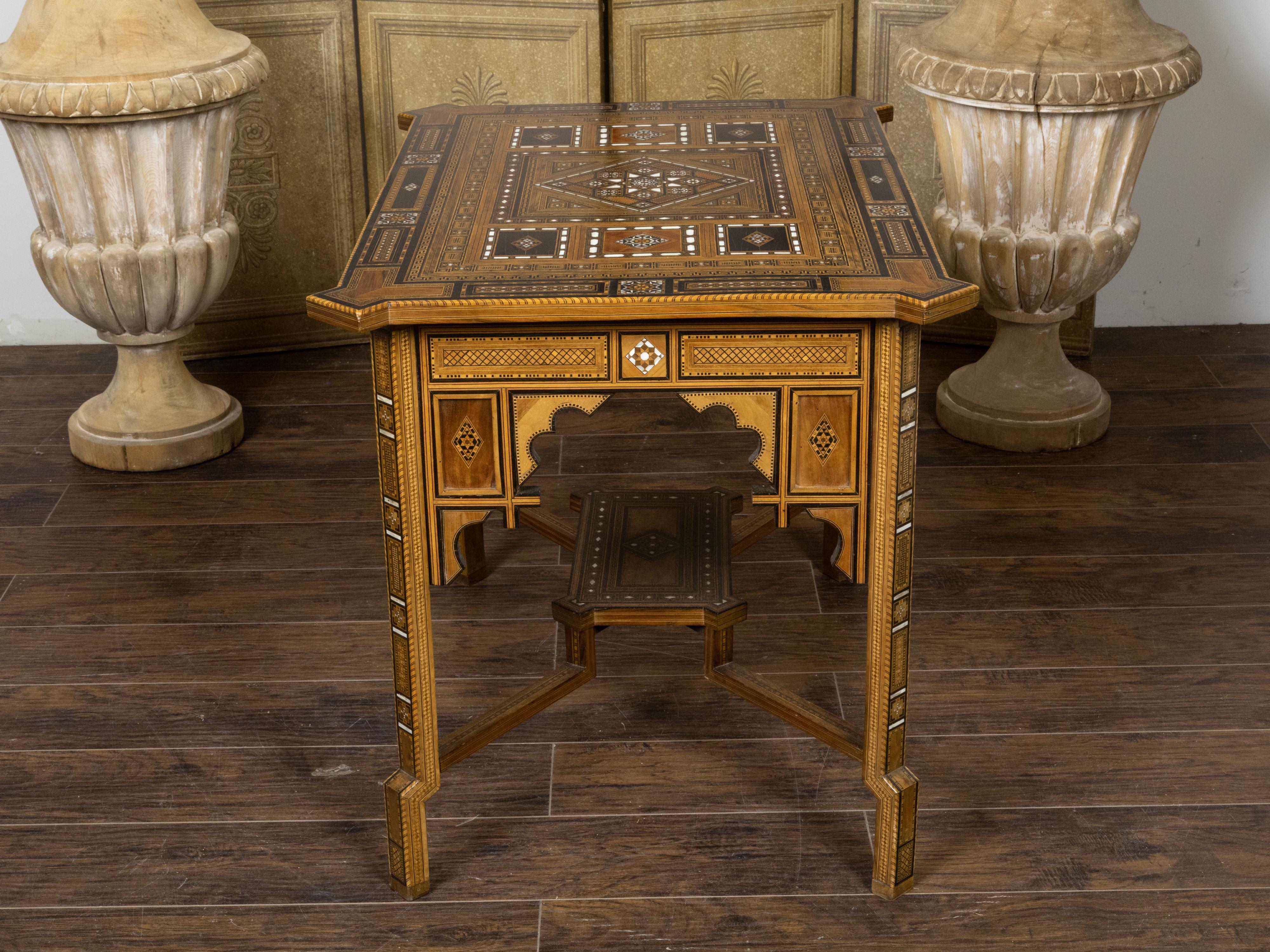 Mother-of-Pearl Moorish Style Moroccan Center Table with Inlaid Mother of Pearl Geometric Motifs For Sale