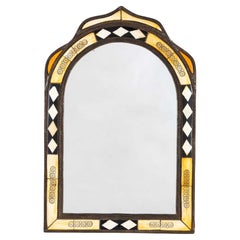 Moorish Style Moroccan Incised Bone Mirror with Brass Border, 1920's