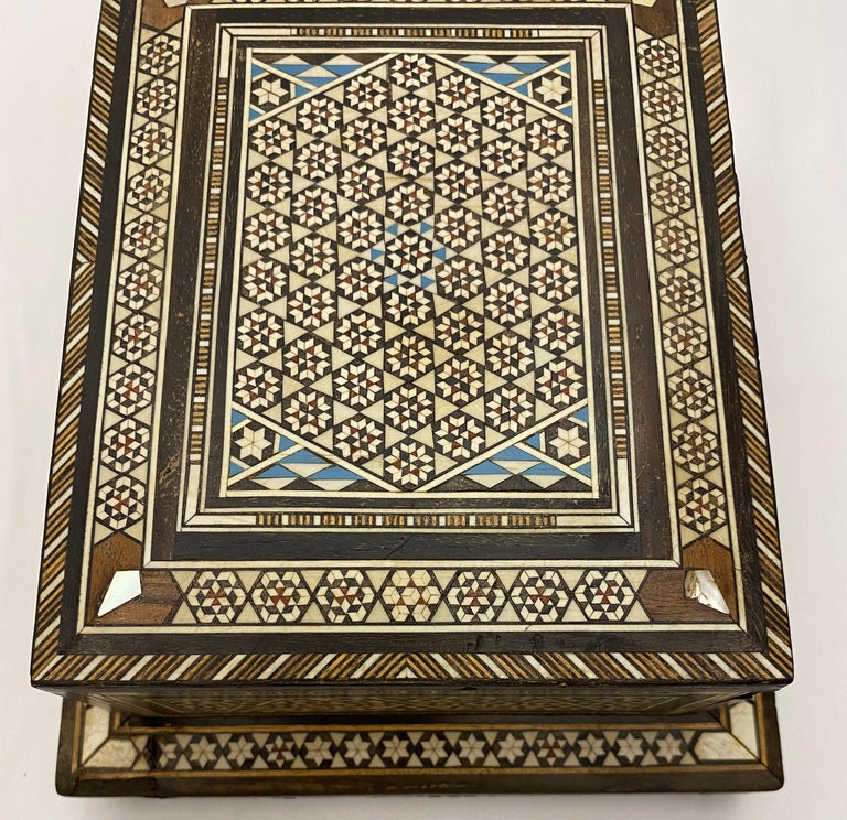 Marquetry Moorish Style Mother-of-Pearl Inlaid Art Deco Cigarette Box For Sale