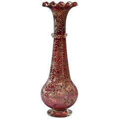 Moorish Style Mouth Blown Bohemian Gilt Decorated Ruby Moser Glass Vase