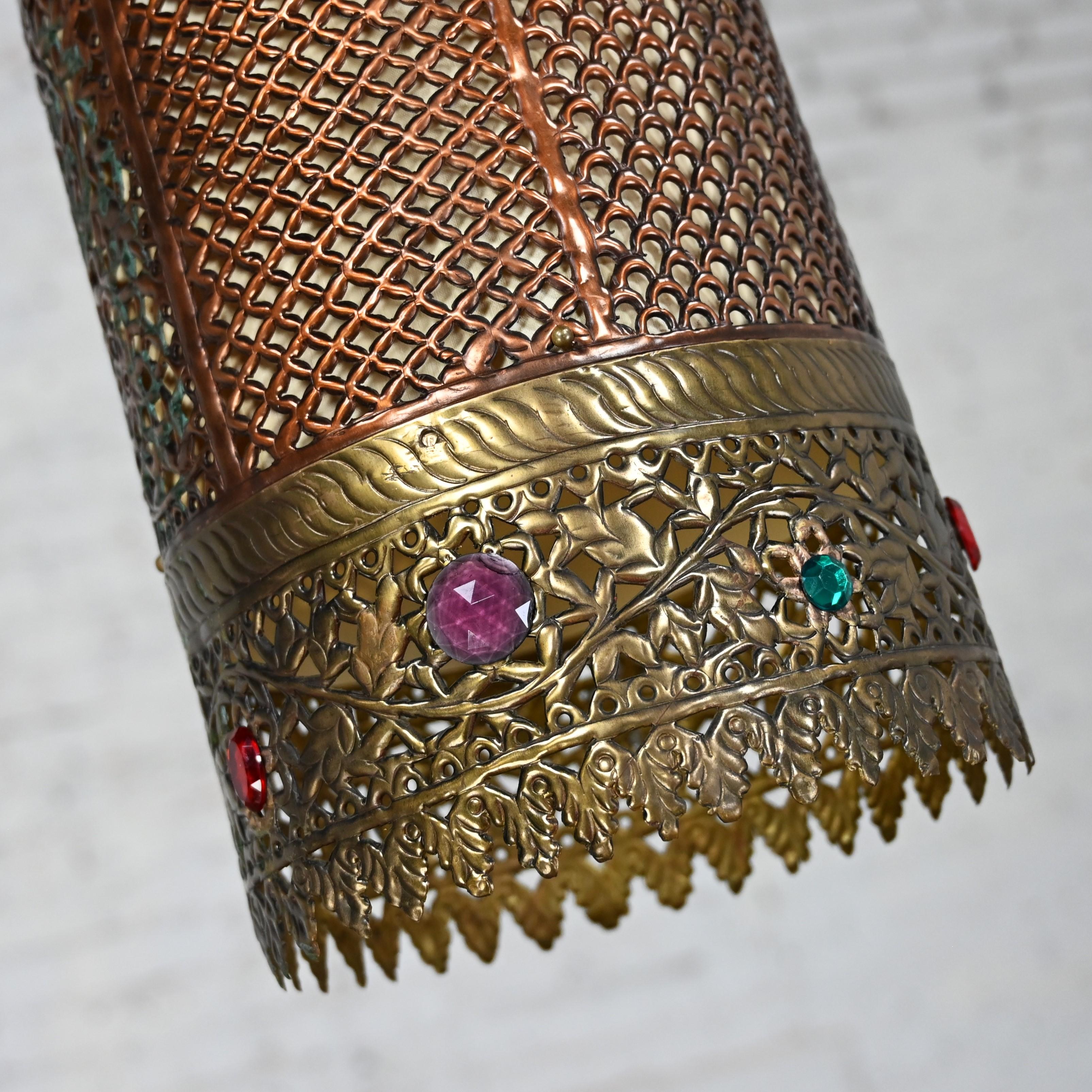 Moorish Style Pierced & Embossed Copper & Brass Pendant Light Made in India For Sale 5