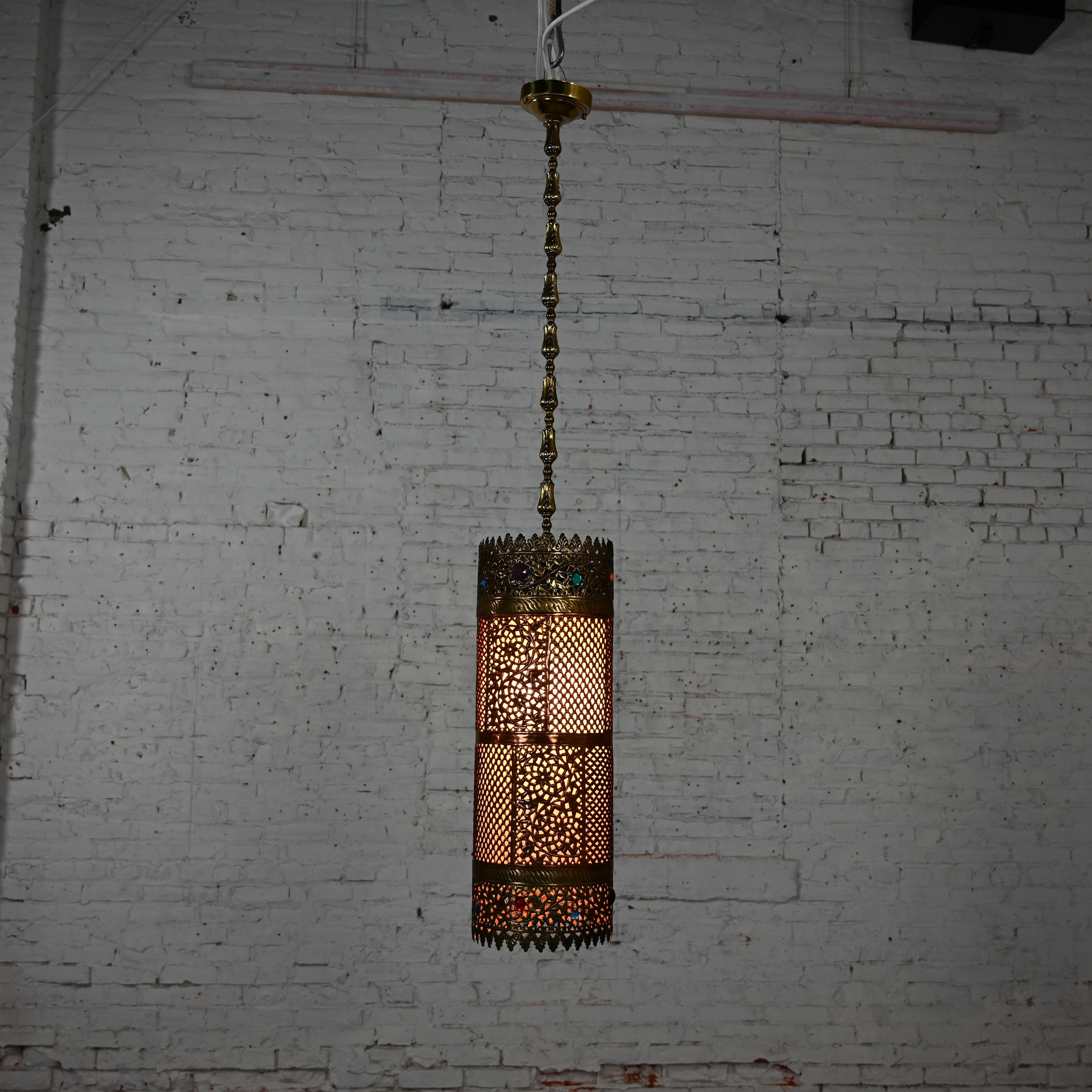 Moorish Style Pierced & Embossed Copper & Brass Pendant Light Made in India For Sale 9