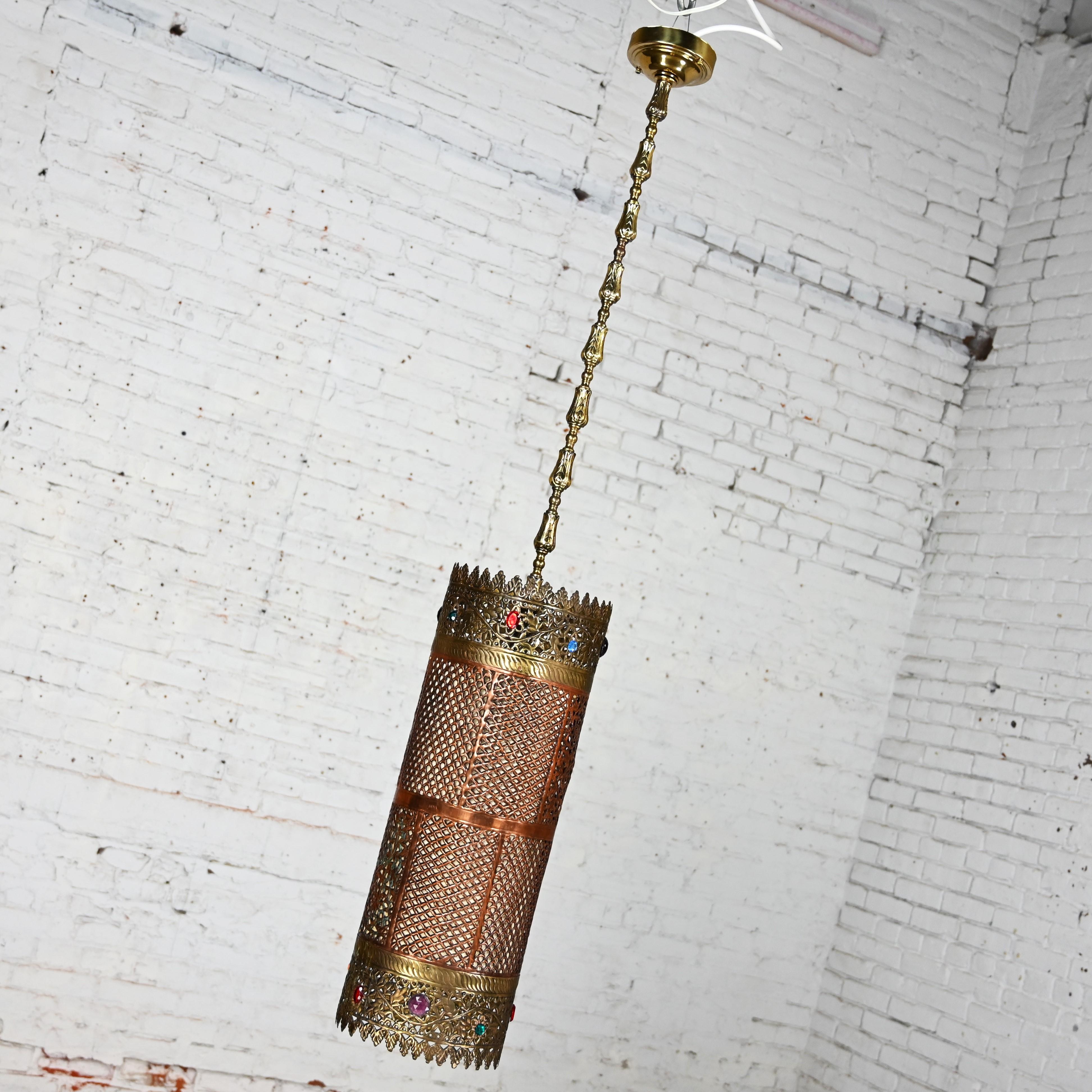 Moorish Style Pierced & Embossed Copper & Brass Pendant Light Made in India For Sale 13