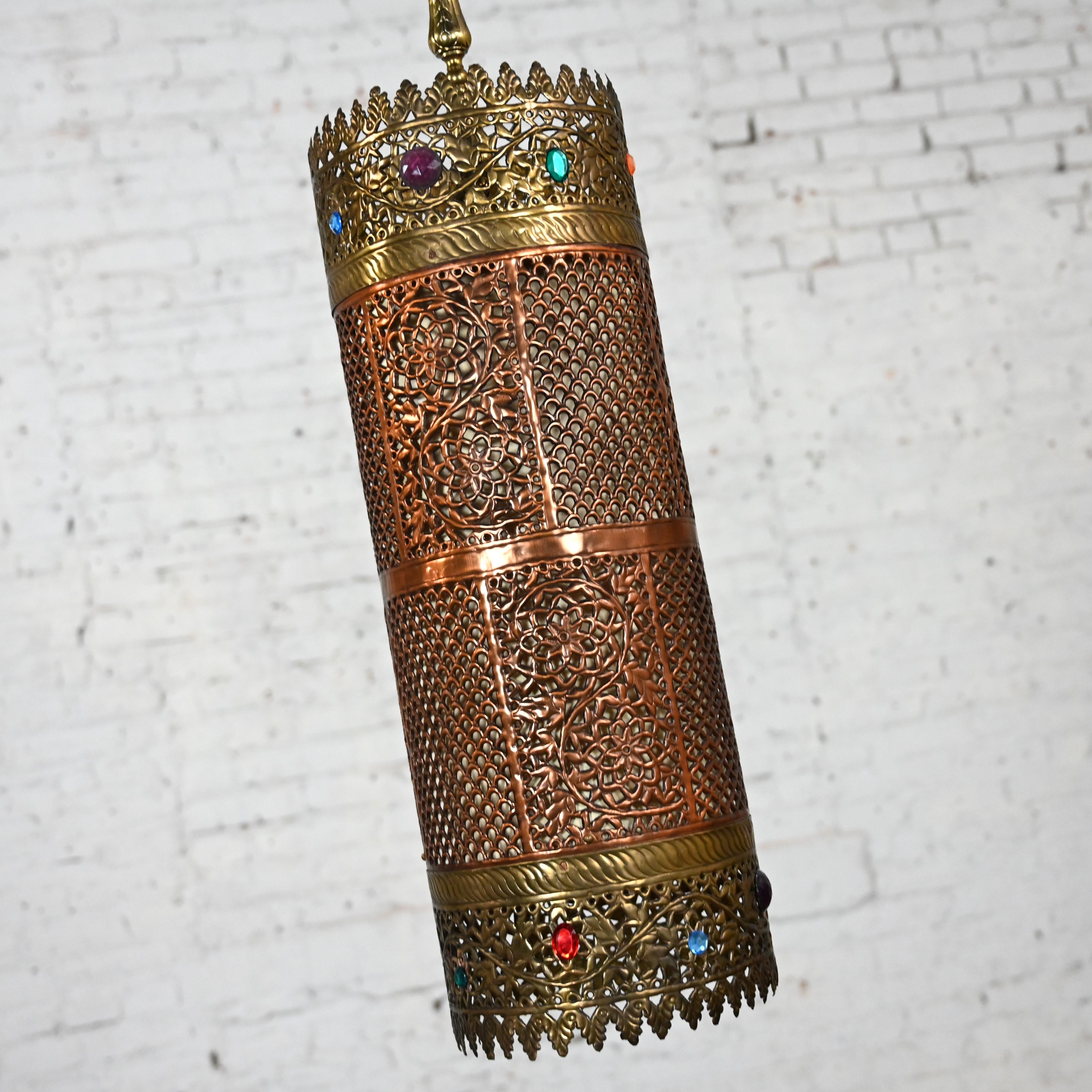 Moorish Style Pierced & Embossed Copper & Brass Pendant Light Made in India For Sale 1