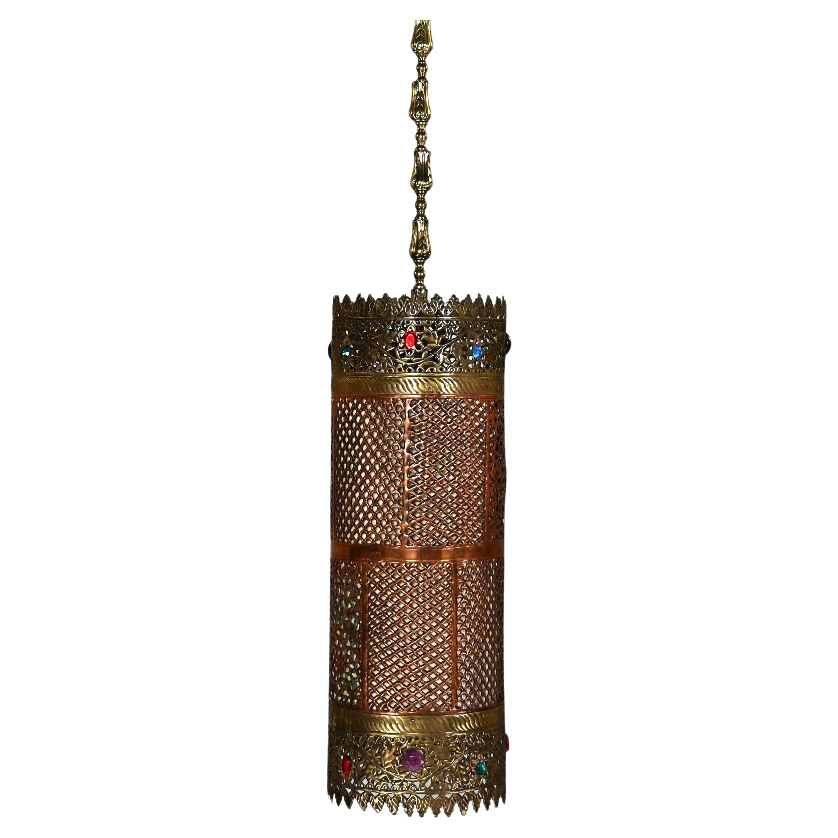 Moorish Style Pierced & Embossed Copper & Brass Pendant Light Made in India For Sale