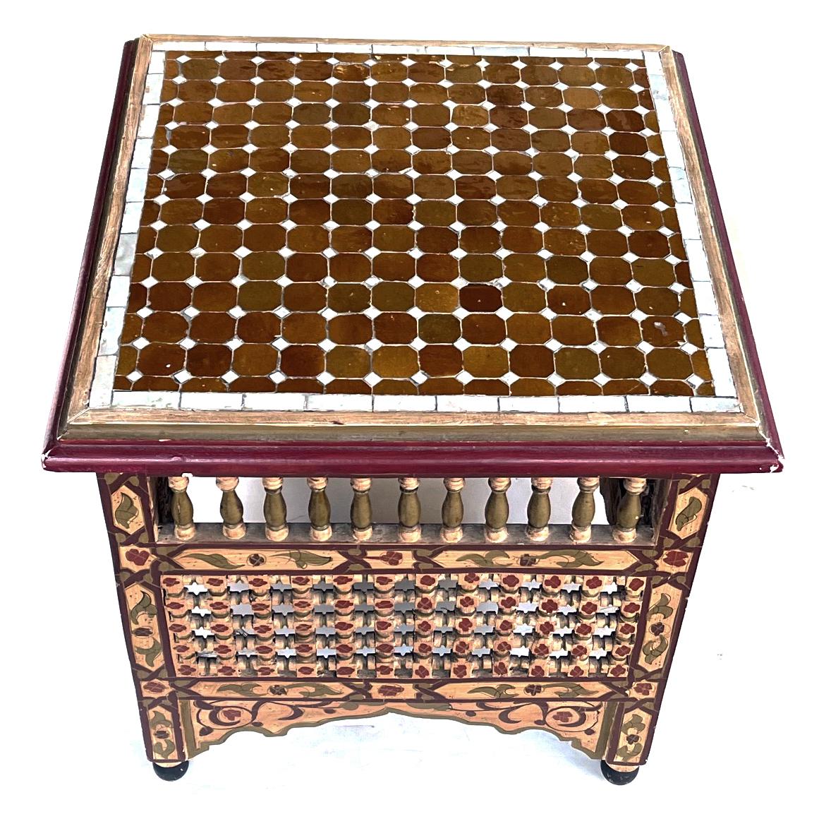 Painted Moorish Style Polychromed Square Table with Tile Top For Sale