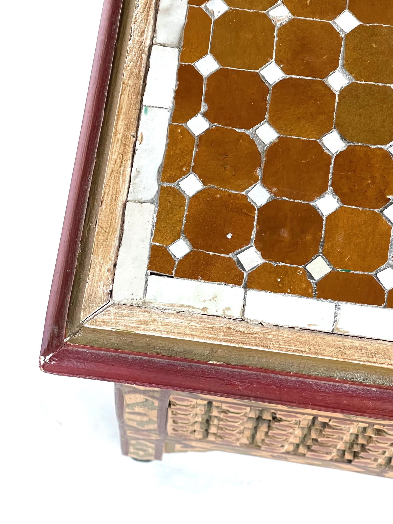 Moorish Style Polychromed Square Table with Tile Top In Good Condition For Sale In San Francisco, CA