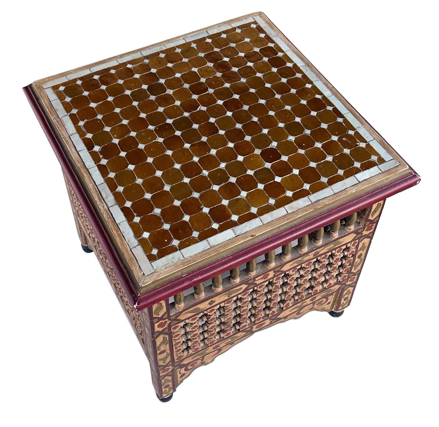 Mid-20th Century Moorish Style Polychromed Square Table with Tile Top For Sale