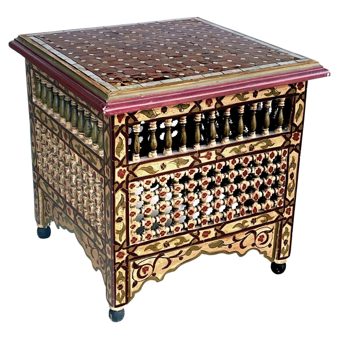 Moorish Style Polychromed Square Table with Tile Top For Sale