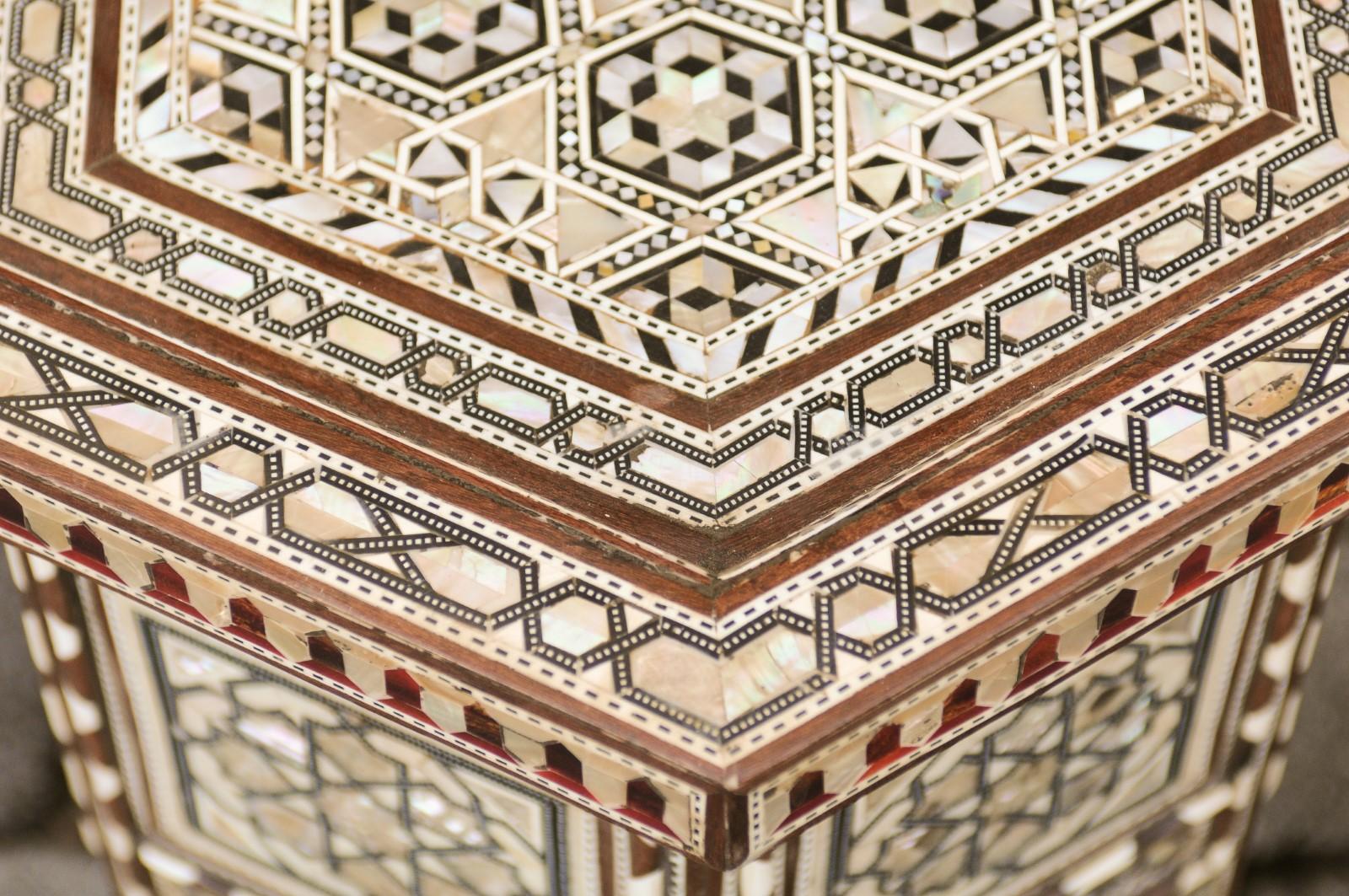 Moorish Style Syrian Hexagonal Side Tables with Mother of Pearl and Bone Inlay 5