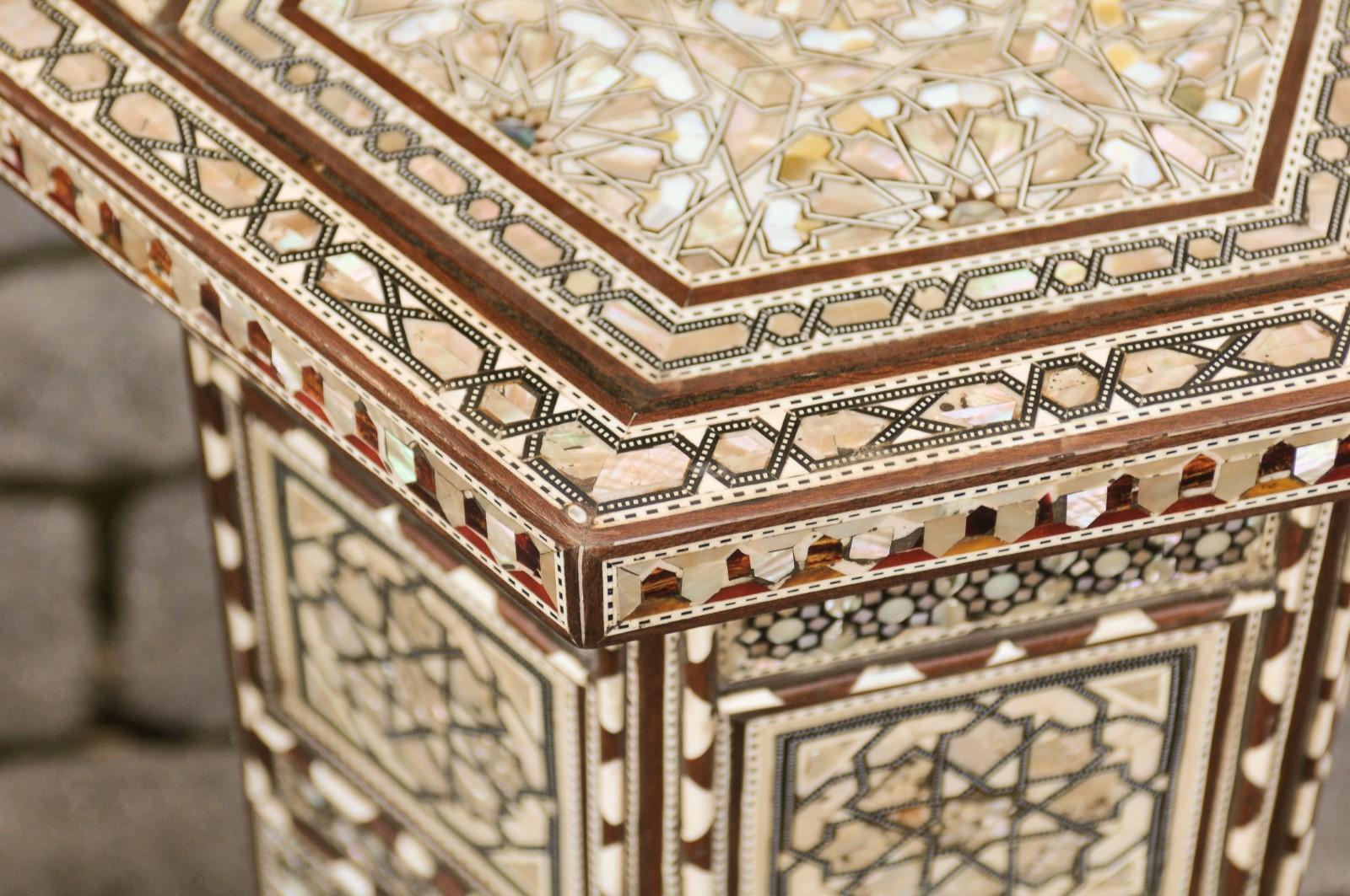 Moorish Style Syrian Hexagonal Side Tables with Mother of Pearl and Bone Inlay 6