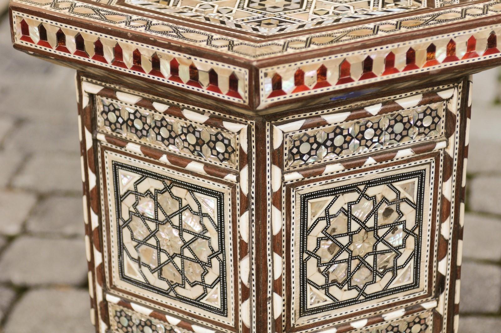 Moorish Style Syrian Hexagonal Side Tables with Mother of Pearl and Bone Inlay 7