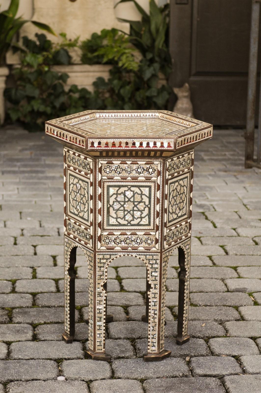Moorish Style Syrian Hexagonal Side Tables with Mother of Pearl and Bone Inlay 9
