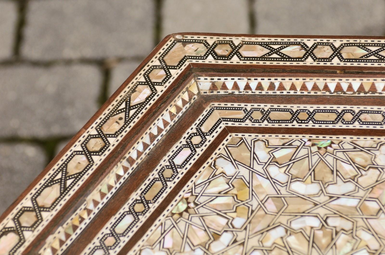 Moorish Style Syrian Hexagonal Side Tables with Mother of Pearl and Bone Inlay 11