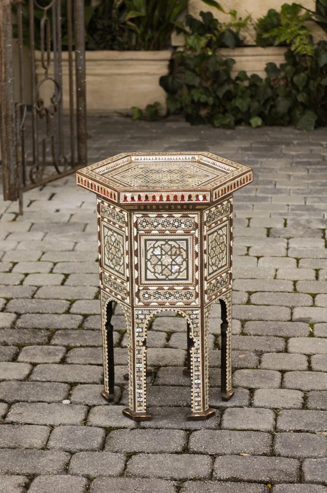 Moorish Style Syrian Hexagonal Side Tables with Mother of Pearl and Bone Inlay 13