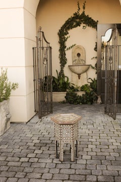Moorish Style Syrian Hexagonal Side Tables with Mother of Pearl and Bone Inlay