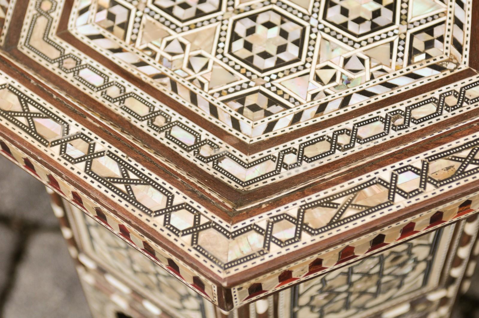 Moorish Style Syrian Hexagonal Side Tables with Mother of Pearl and Bone Inlay 2