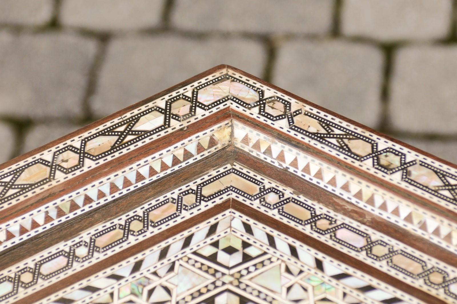 Moorish Style Syrian Hexagonal Side Tables with Mother of Pearl and Bone Inlay 3