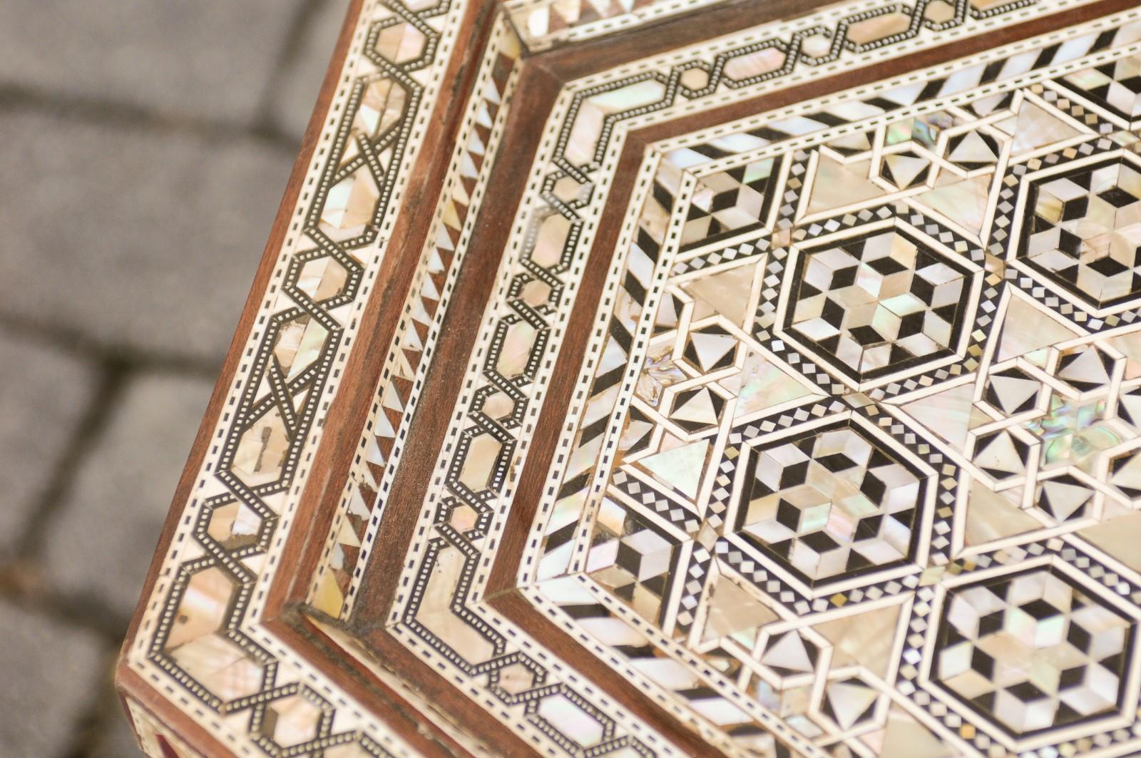 Moorish Style Syrian Hexagonal Side Tables with Mother of Pearl and Bone Inlay 4