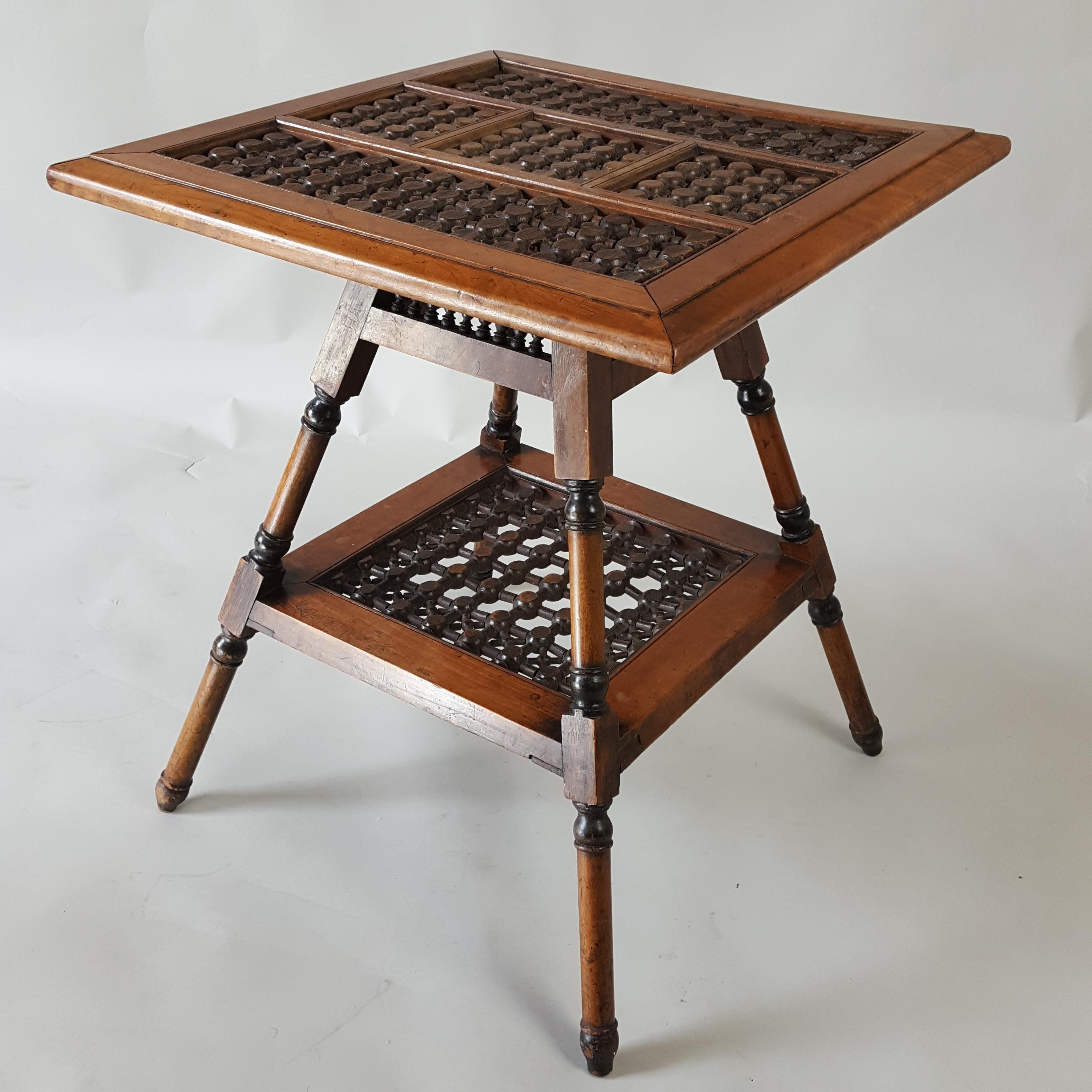Turned Moorish style table  with mashrabiya panels For Sale