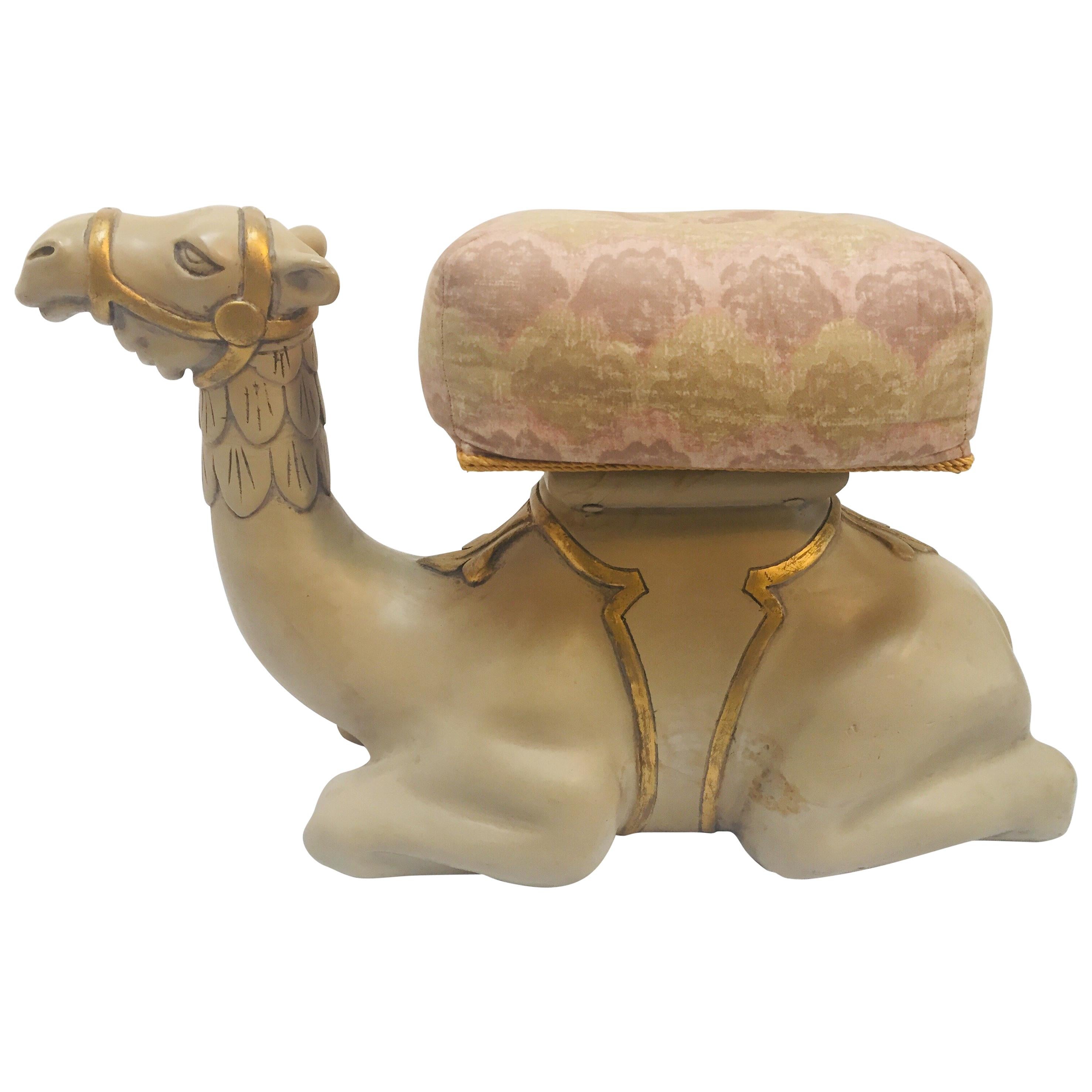 Moorish Style Wood Carved Camel Sculpture Seat or Stool