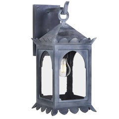 Moorish Style Wrought Iron Exterior Lantern, Antique Glass, Zinc Finish