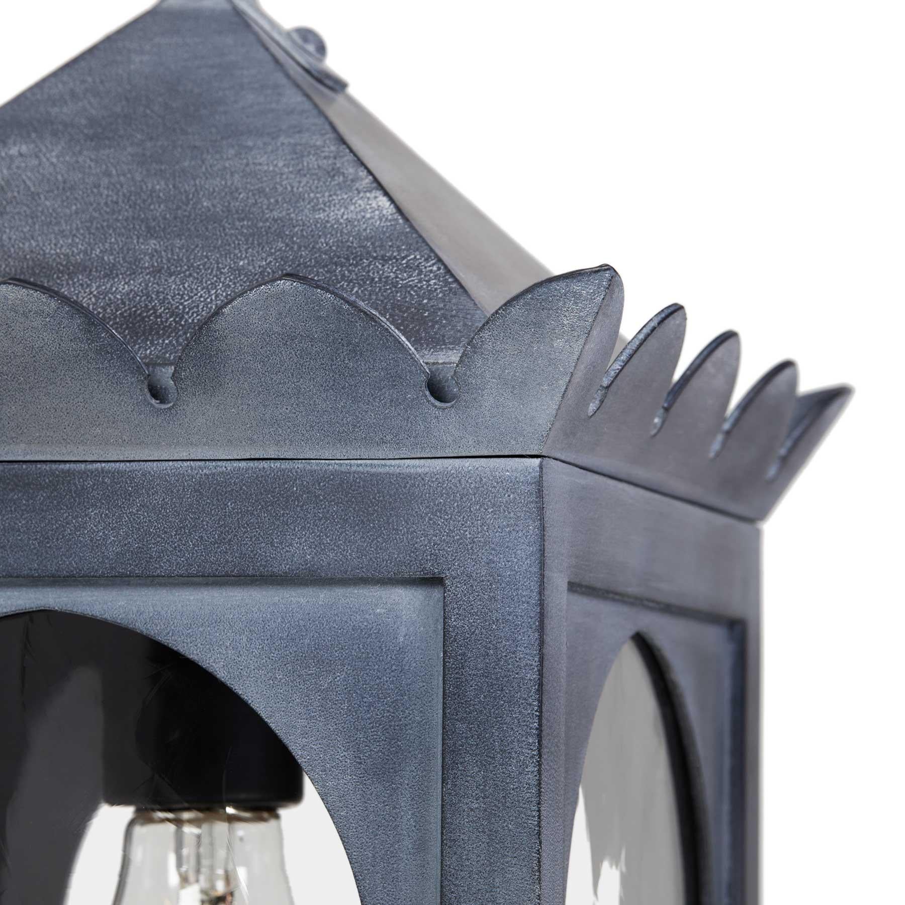 The Zara is a Moorish style exterior light fixture designed to add a touch of exotic elegance to your space. Hand-crafted from heavy gauge steel, this fixture is built to last and radiates a robust aura of strength and durability. The Zinc Finish