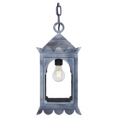 Moorish Style Wrought Iron Exterior Pendant Fixture, Antique Glass, Zinc Finish