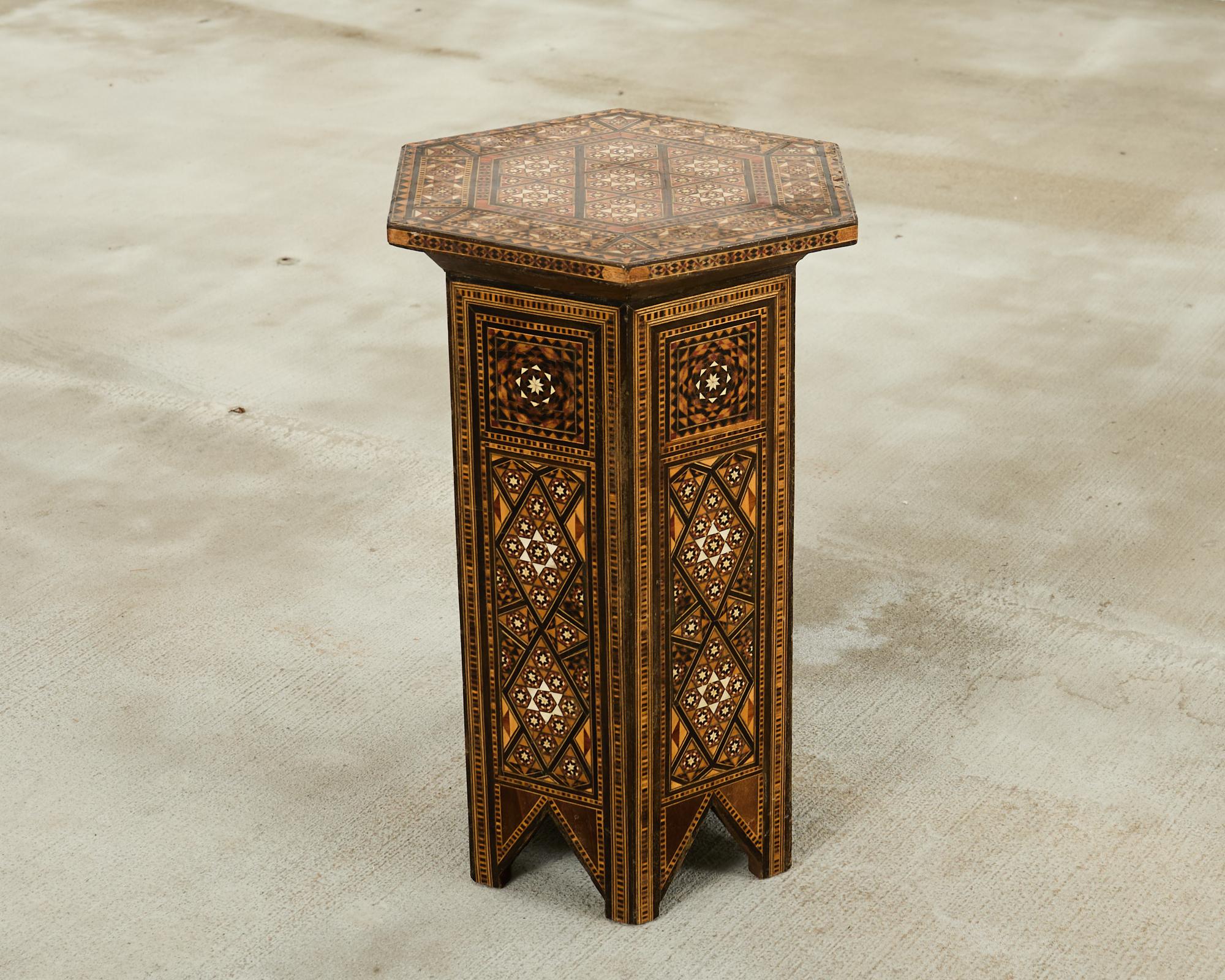 Hand-Crafted Moorish Syrian Hexagonal Inlay Drink Table