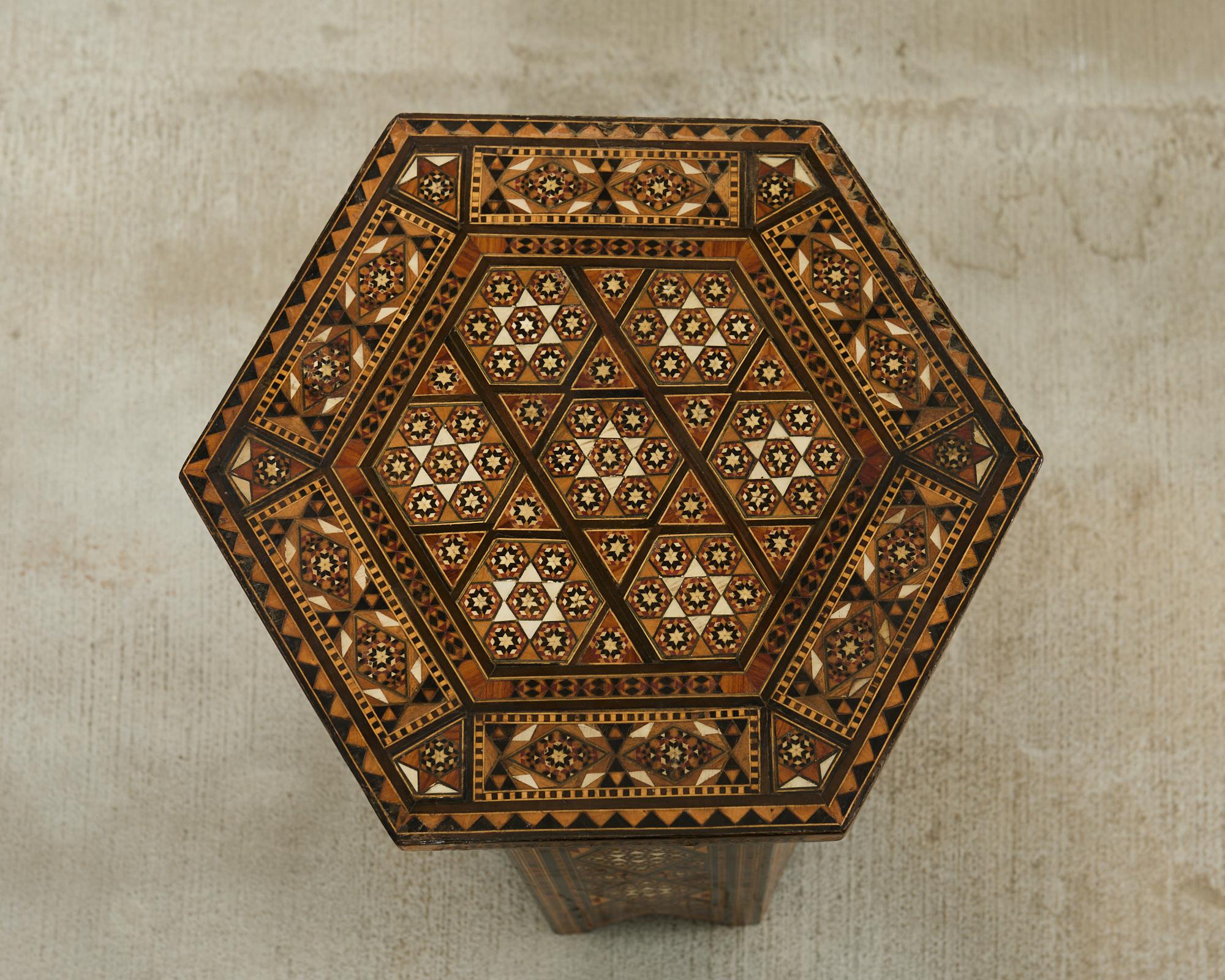 Moorish Syrian Hexagonal Inlay Drink Table In Good Condition In Rio Vista, CA