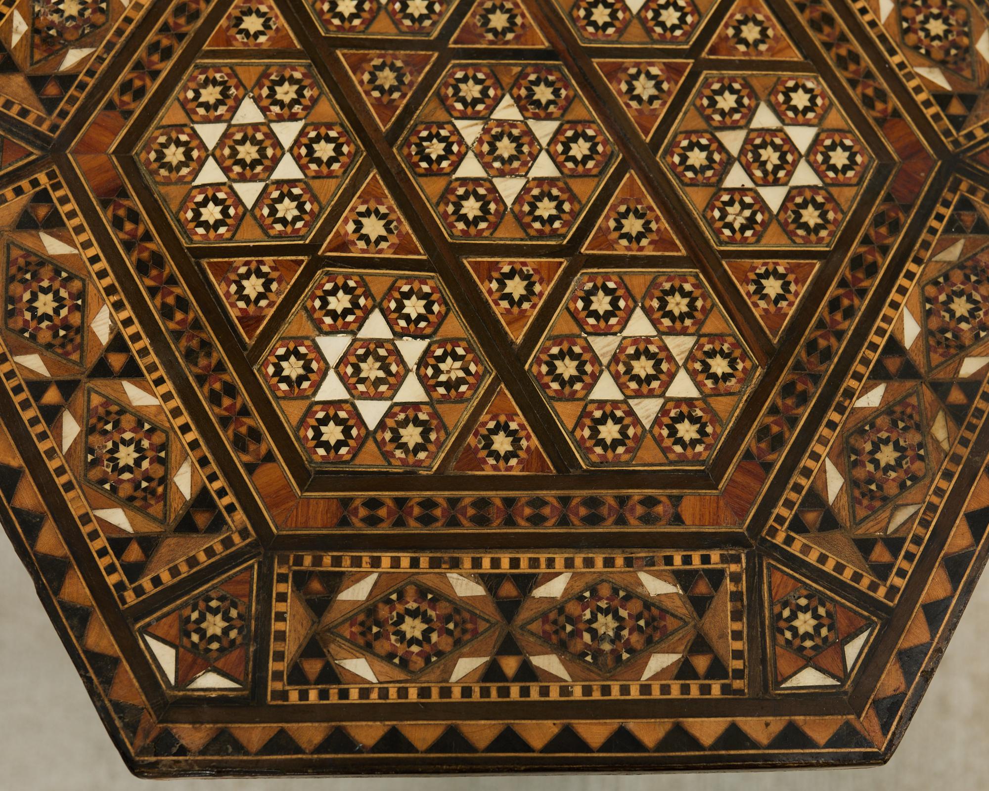 Mother-of-Pearl Moorish Syrian Hexagonal Inlay Drink Table
