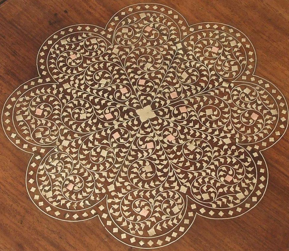 Inlay Moorish, Teak, Folding Occasional Table For Sale