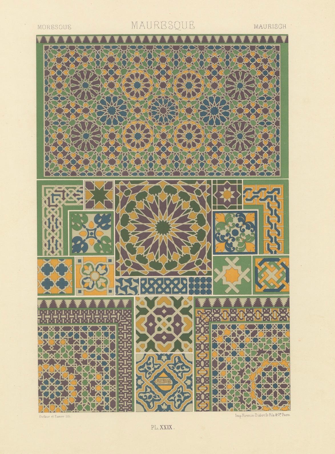 Pl. 29 Antiker Druck von Moresque Ornaments von Racinet, um 1890 (19. Jahrhundert) im Angebot