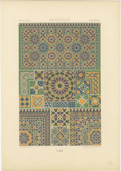 Moorish Tile Patterns – Islamic Geometric Motifs, Plate XXIX, circa 1890