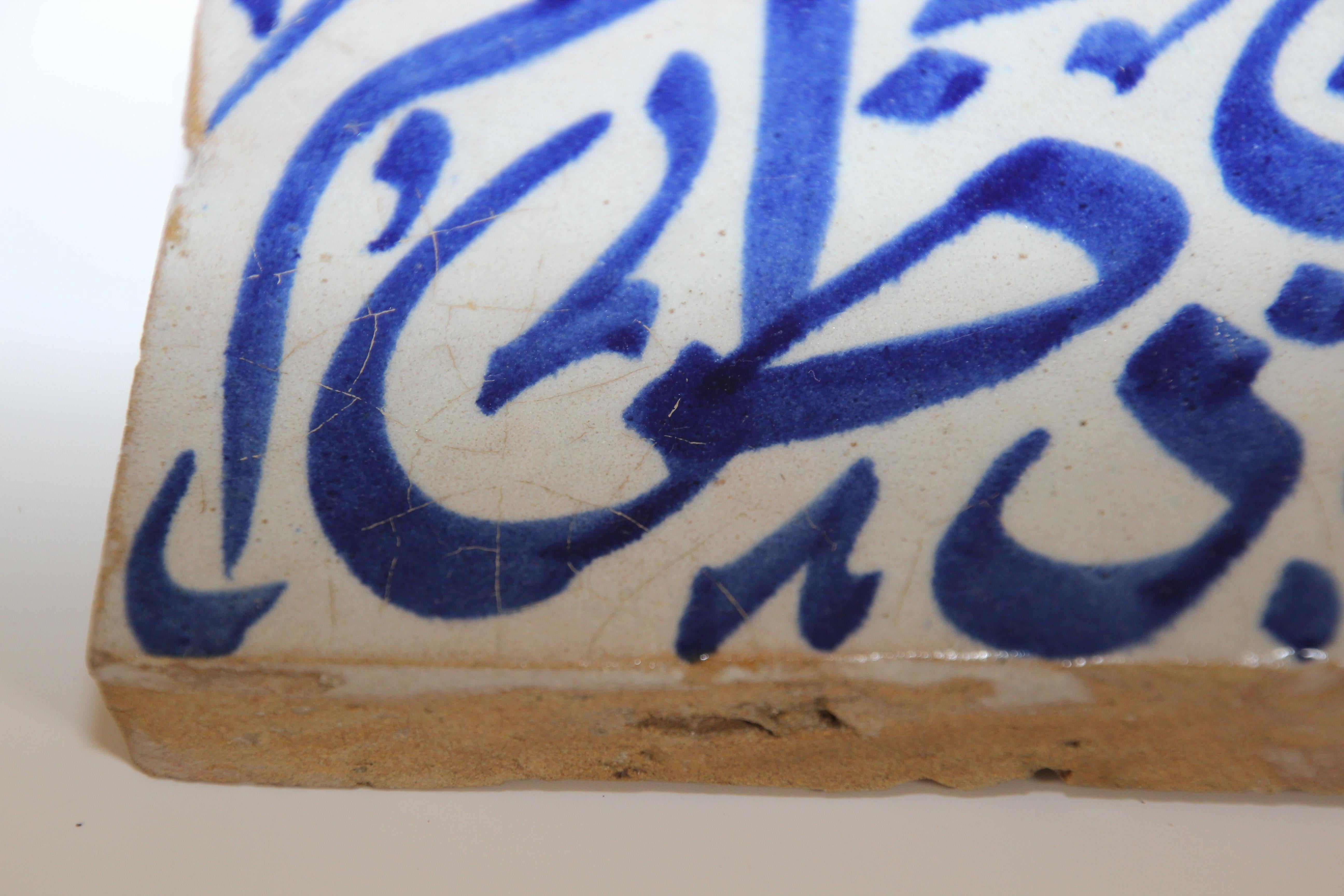 Moorish Tile with Blue Arabic Writing In Good Condition In North Hollywood, CA