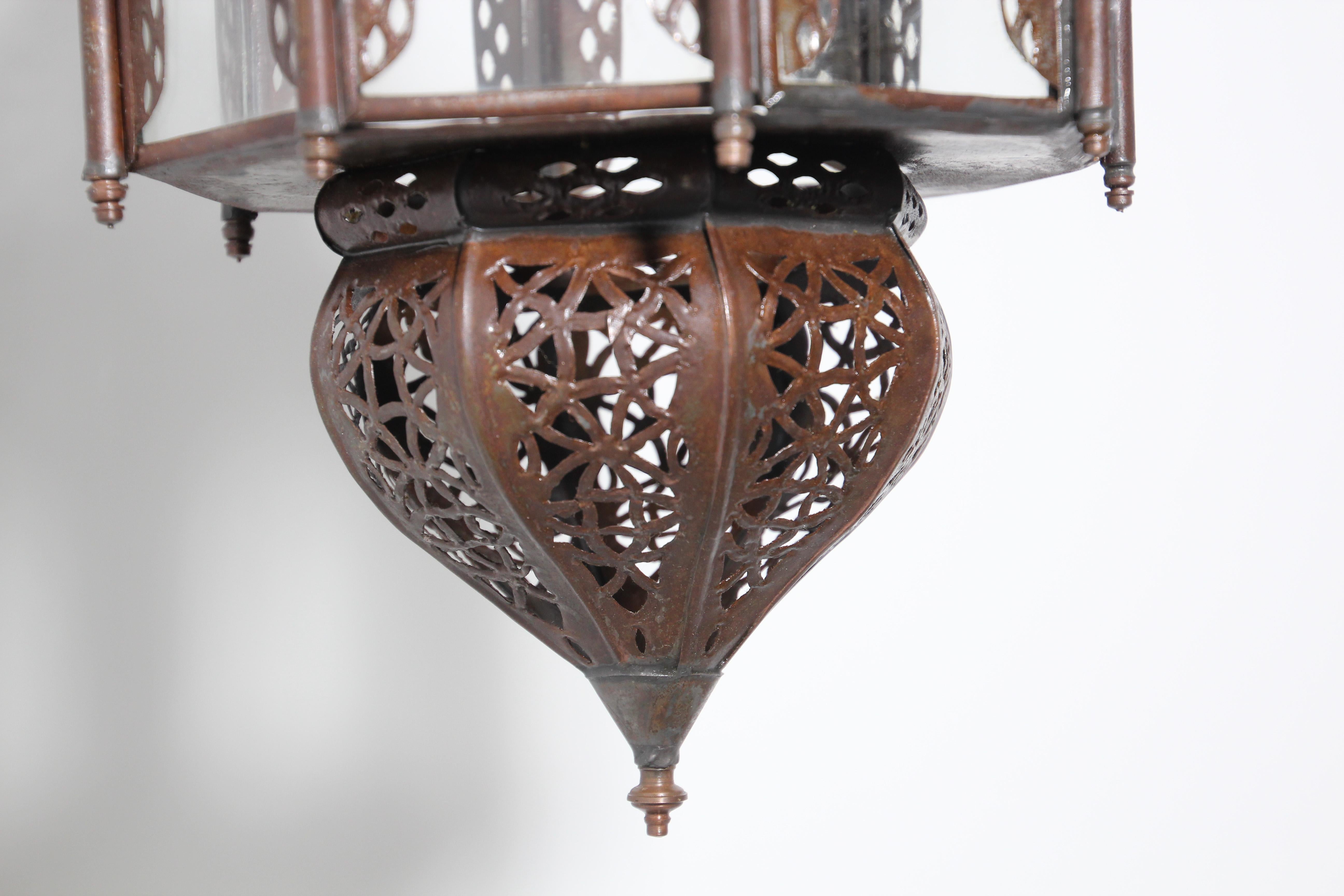 Moroccan Moorish Clear Glass Lantern, Octagonal Shape For Sale