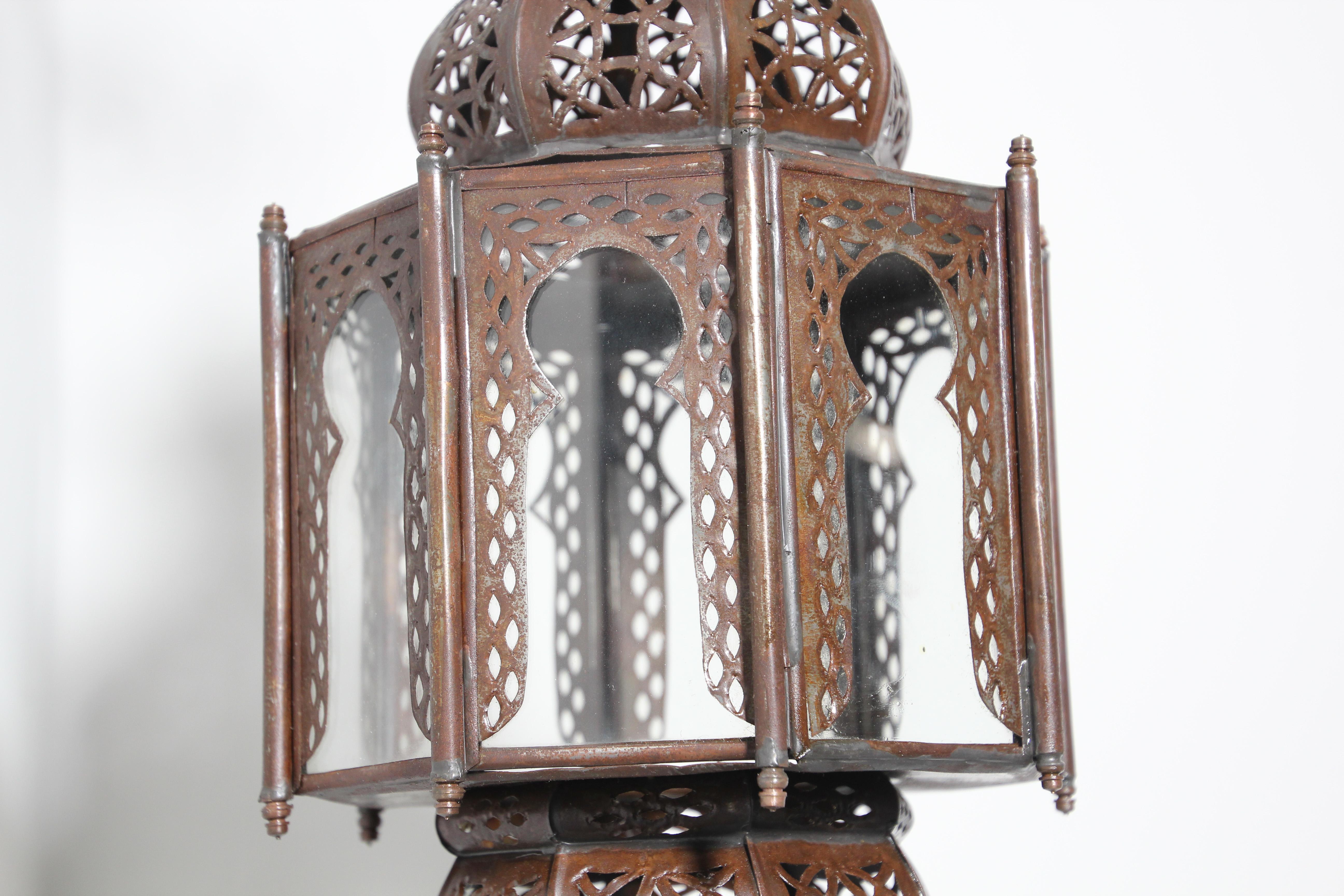 Hand-Crafted Moorish Clear Glass Lantern, Octagonal Shape For Sale