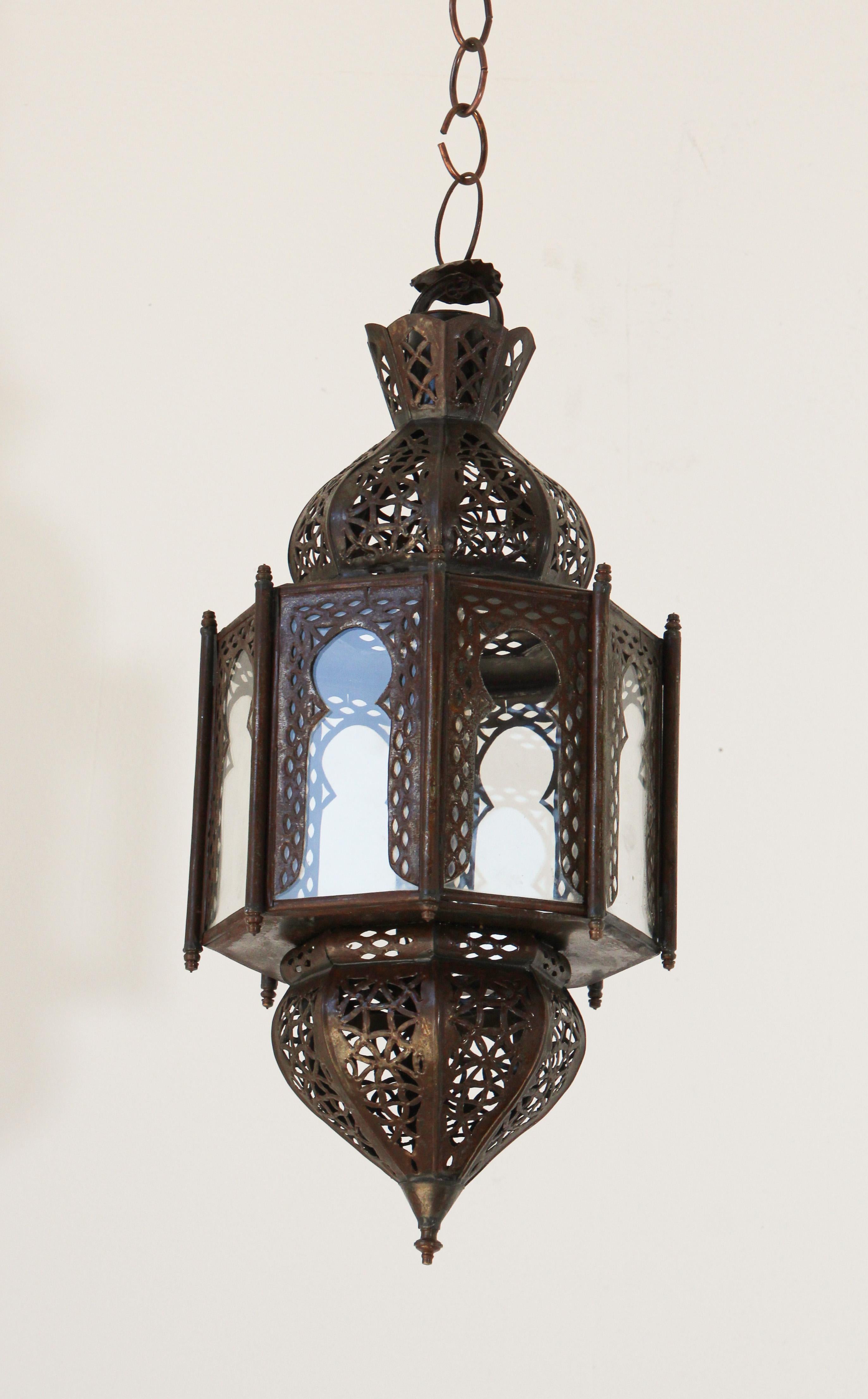 20th Century Moorish Clear Glass Lantern, Octagonal Shape For Sale
