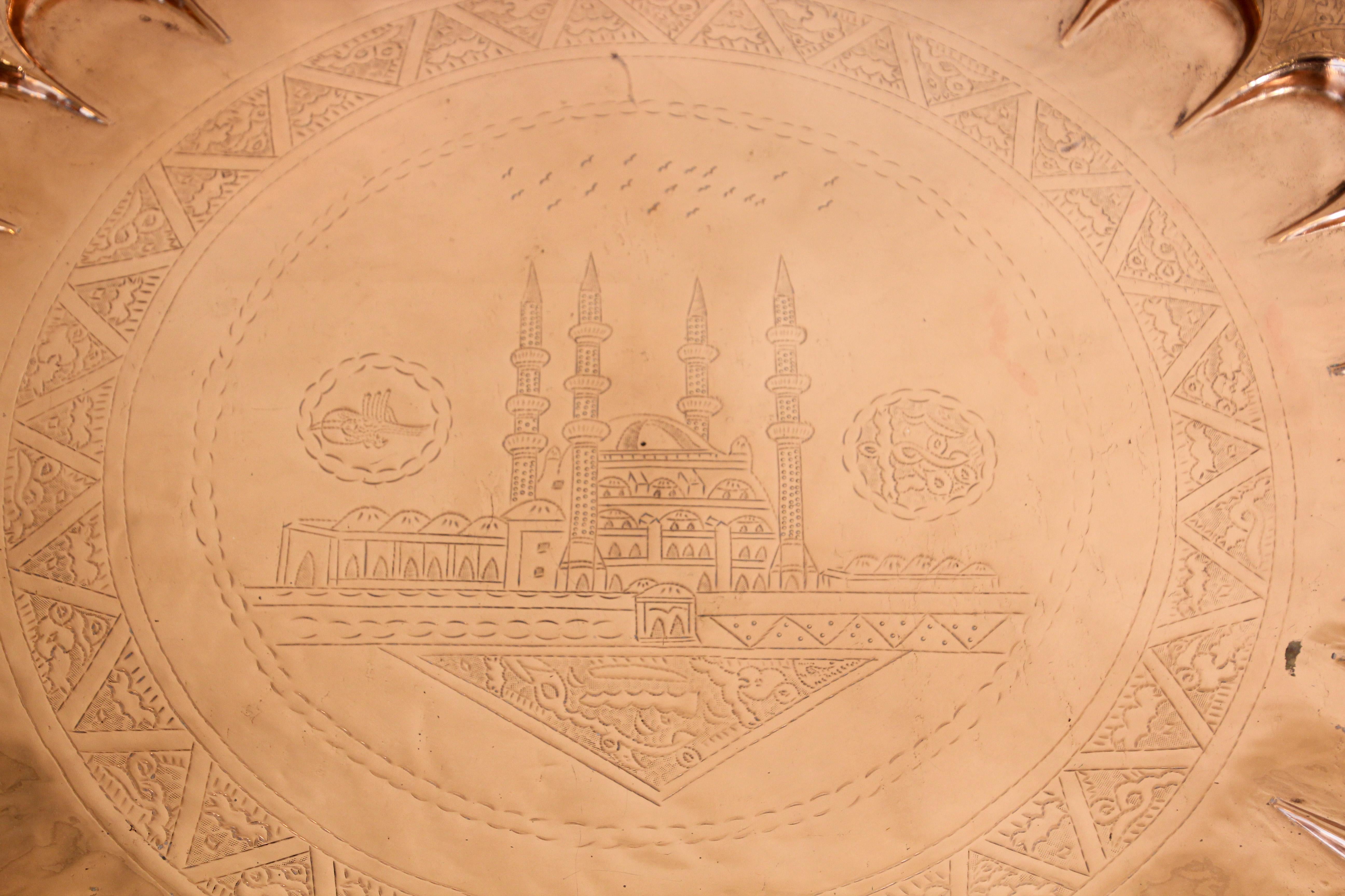 Moorish Turkish Copper Tray Table For Sale 3