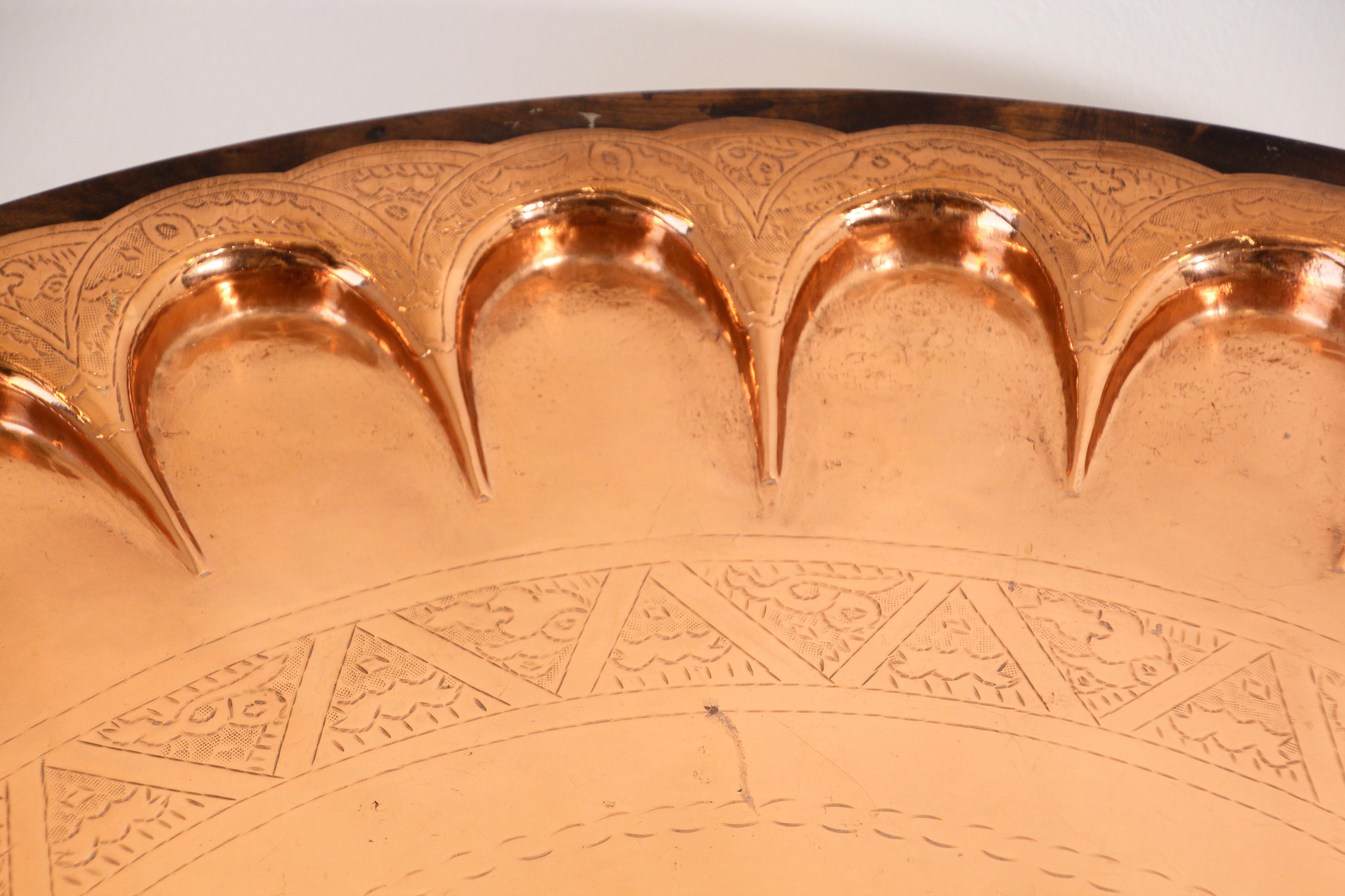 20th Century Moorish Turkish Copper Tray Table For Sale
