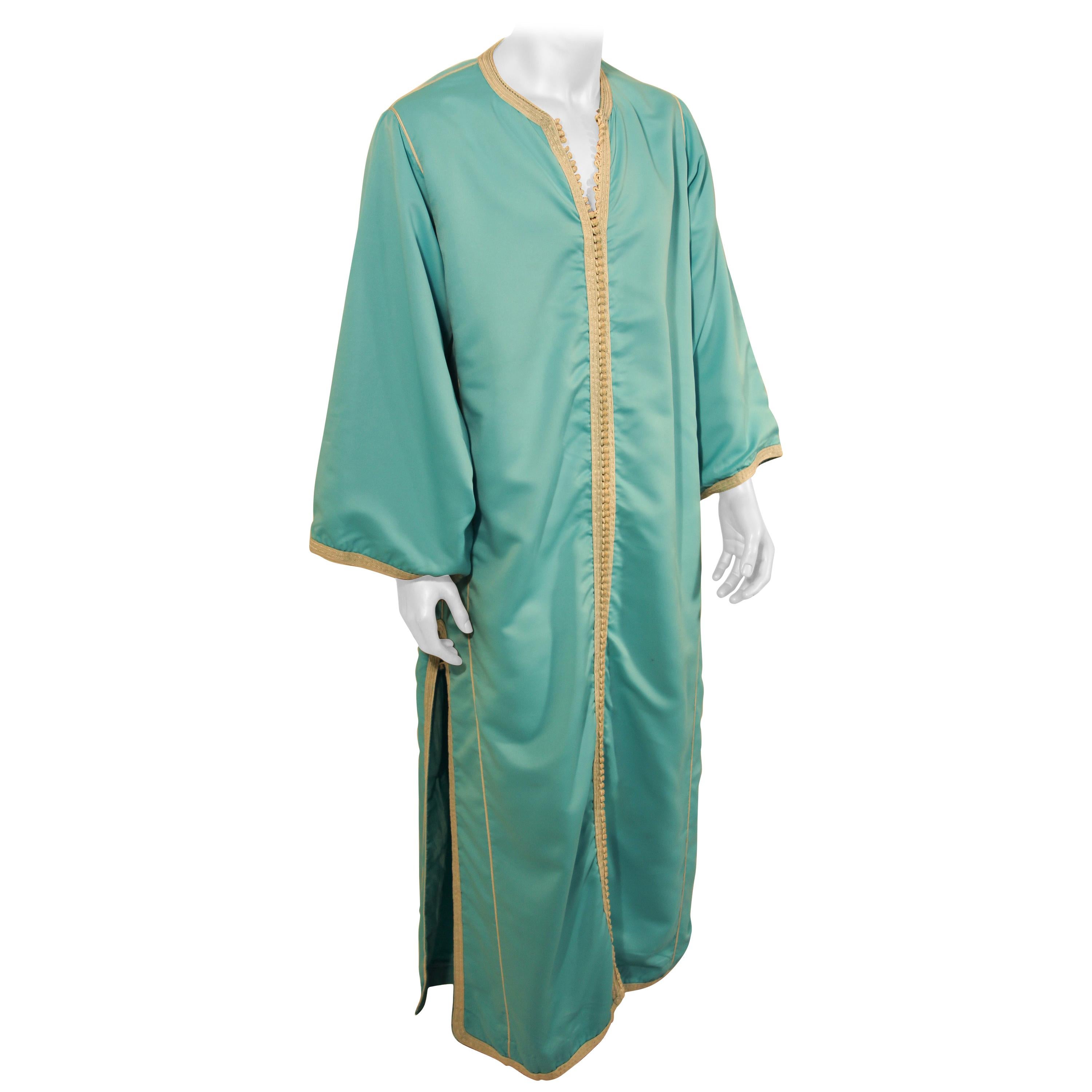 Moorish Turquoise Blue 1970s Maxi Dress Caftan For Sale at 1stDibs