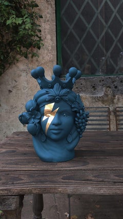 Moor Head Vase, Handmade in Sicily, Gold Leaf, Colors Customizable, Centerpiece