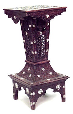 Moorish Walnut Pedestal Table, 19th Century, Antique Inlaid Design