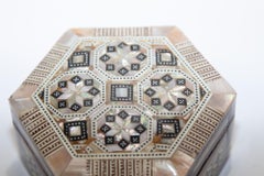 Moorish White Hexagonal Box with Inlaid Mosaic Marquetry