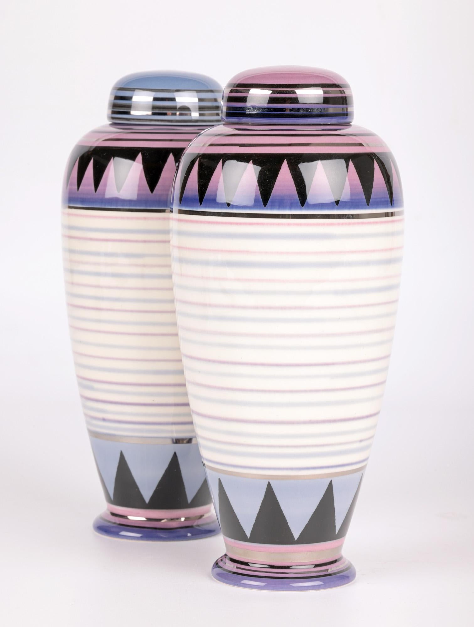 Moorland Pottery Pair Ceramic Lustre Lidded Vases   For Sale 8