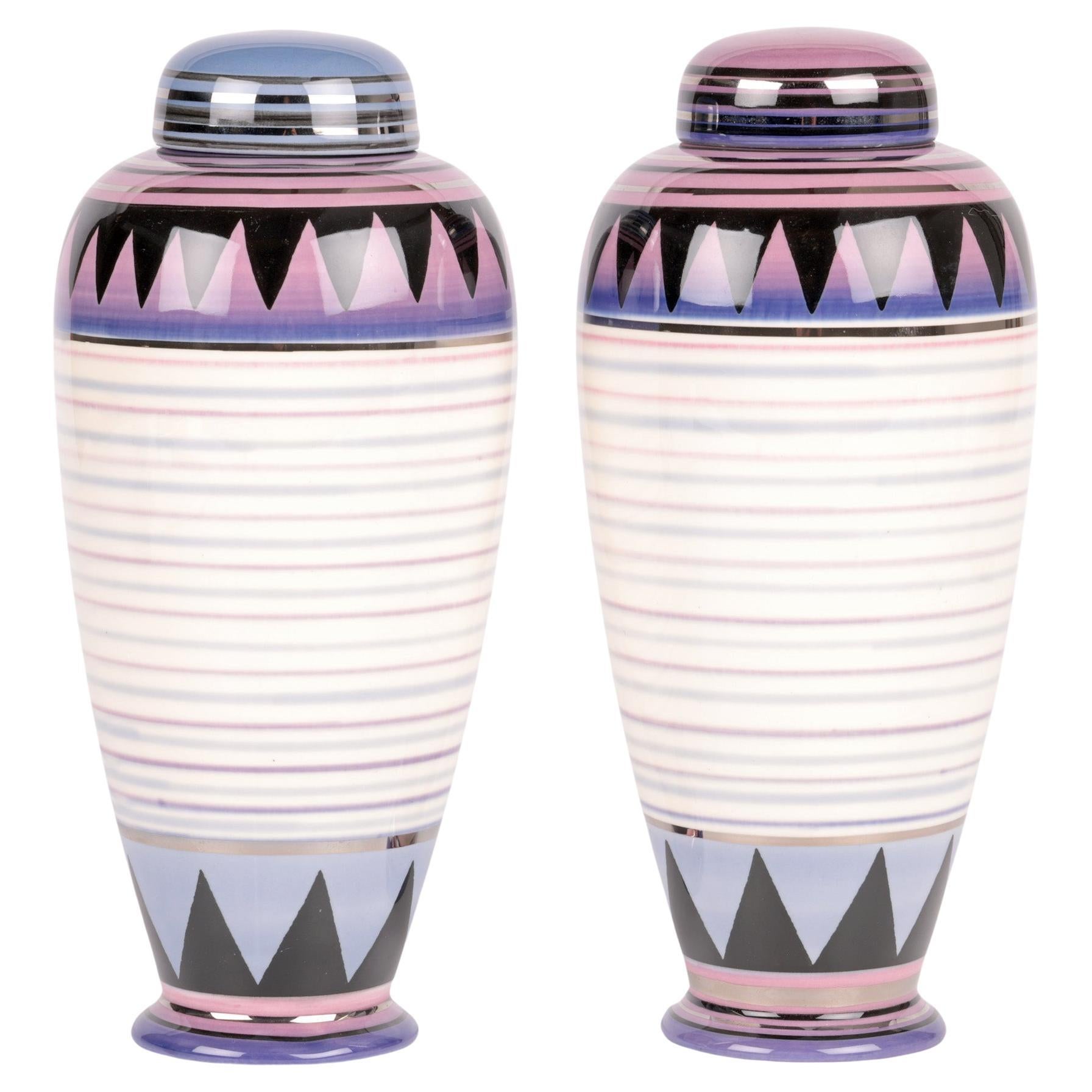 Moorland Pottery Pair Ceramic Lustre Lidded Vases  