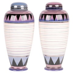 Vintage Moorland Pottery Pair Ceramic Lustre Lidded Vases  