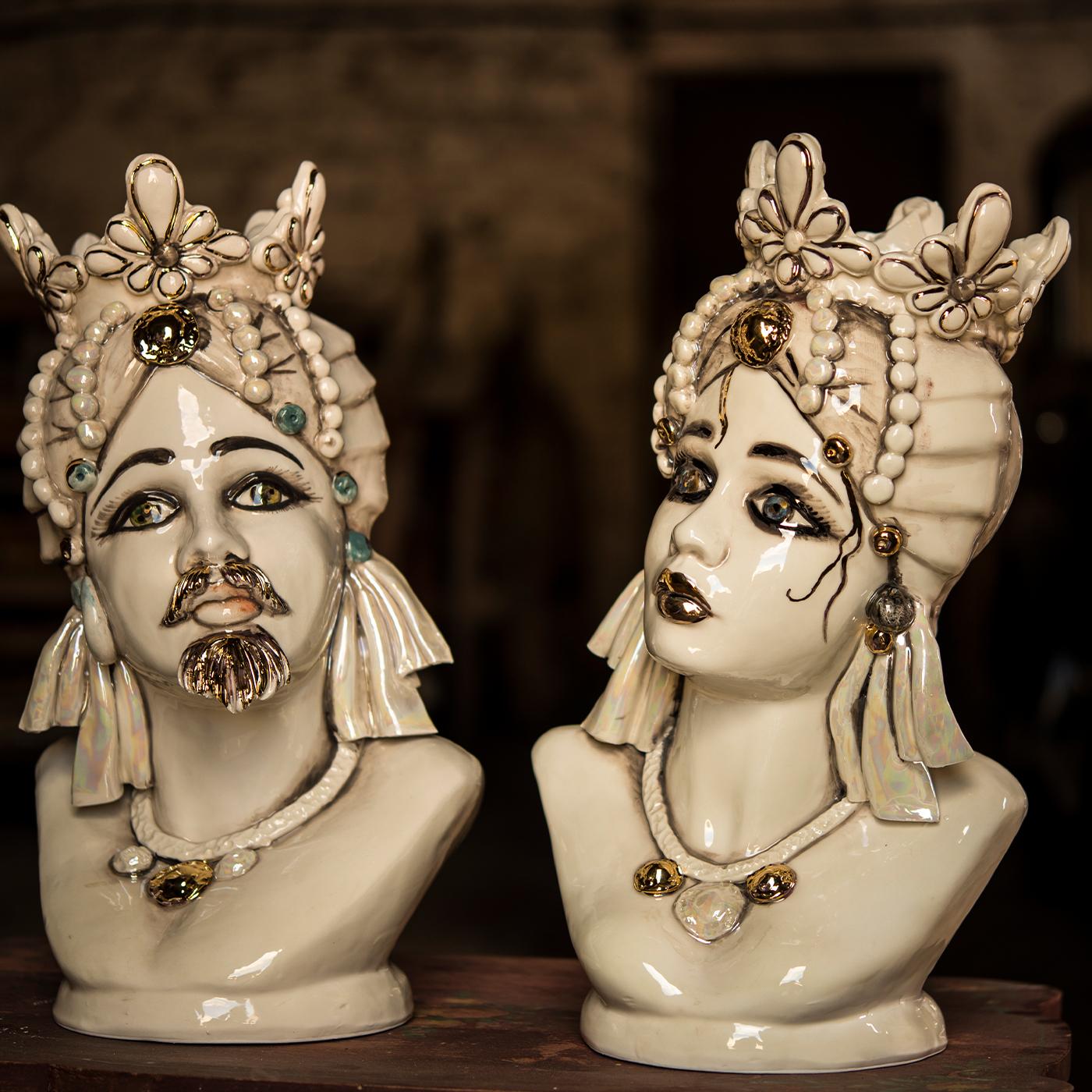 The Moor's head vase is an iconic Sicilian ceramic inspired by a legend of love and revenge between a Moor and a maiden which dates back to the period of the Arab occupation in Sicily. This exquisite modern interpretation of the traditional Sicilian